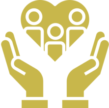 Two hands holding a heart with a group of people inside, symbolizing the importance of helping others