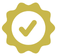 Bright yellow scalloped badge with a black circular center and bold yellow checkmark, symbolizing approval, verification, certification, or success.